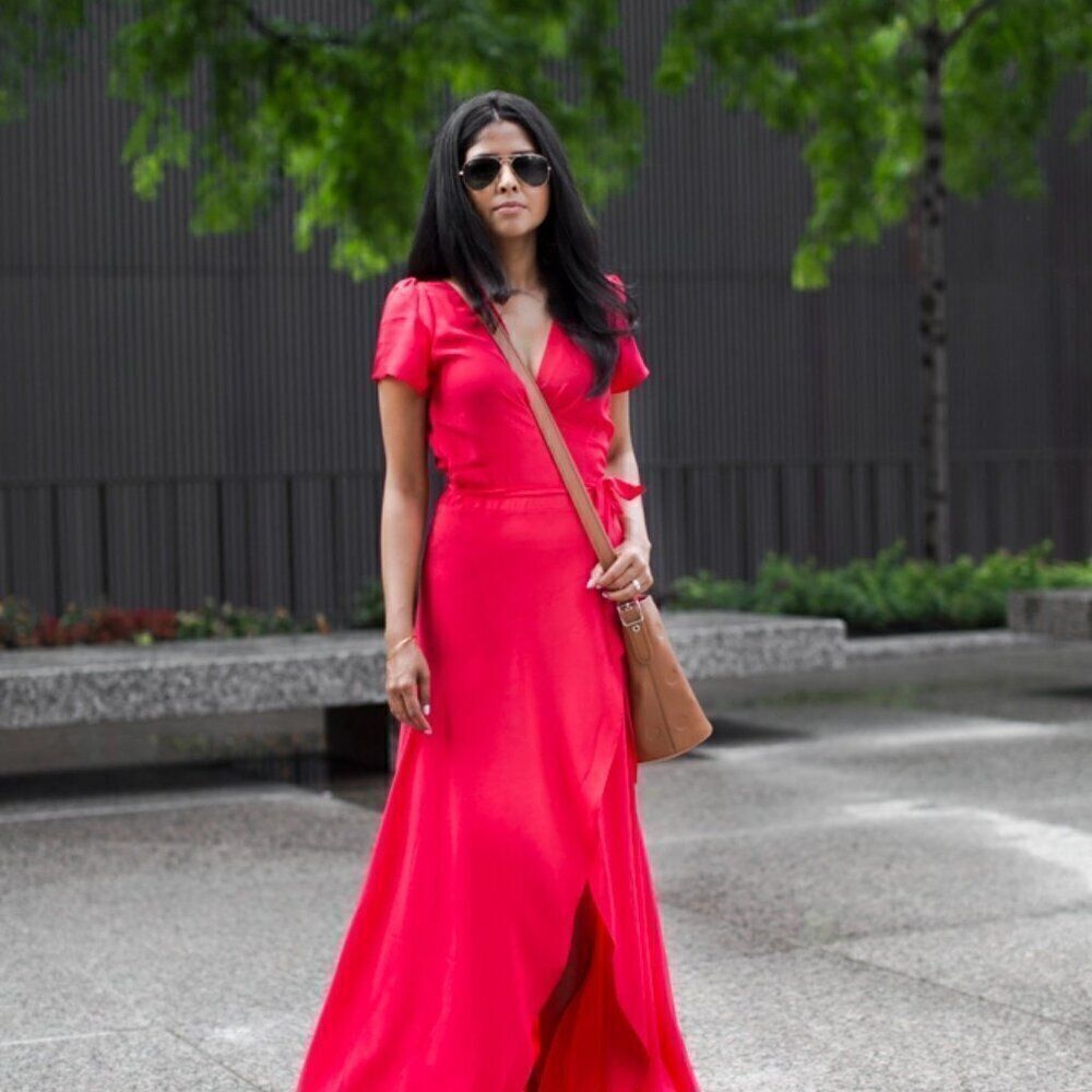 NEW XS Helena Quinn Silk Kate Red Wrap Dress Maxi Long Coquette Flowy Party Gown - Picture 2 of 16